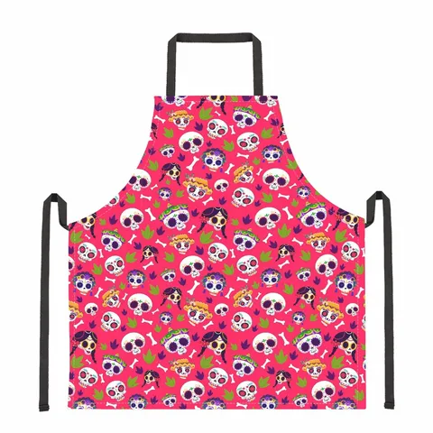 Halloween Cartoon Skull Ghost All-Over Print Apron Polyester Stain Resistant Sleeveless Home Kitchen Cooking Bib Apron For Party Adults