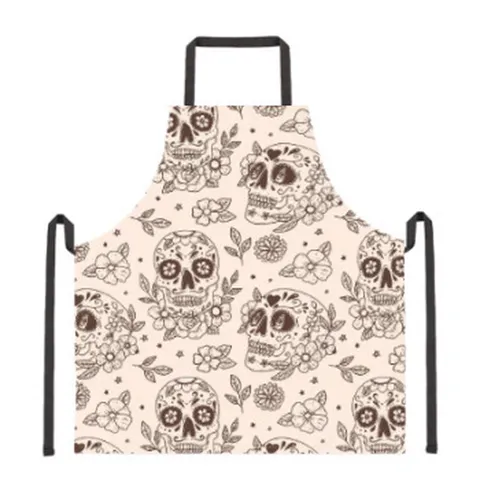 Gotische Schürze mit Totenkopf und Blumenmuster Polyester Ärmellos Fleckenabweisend Verstellbar Küche Kochen Deko Für Halloween Party