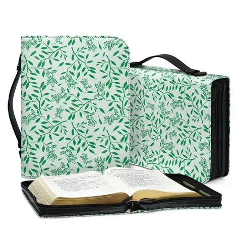 Frische Pflanzen Grüne Blätter Bedruckt PU Leder Bibel Tasche Multifunktionale Clutch Buch Hülle Handtasche Organizer Fall