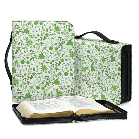 PU Leder Bibeltasche Große Kapazität Handtasche Reißverschluss Blumen Kaktus Druck Buch Schutzhülle Für Damen Religiöses Geschenk