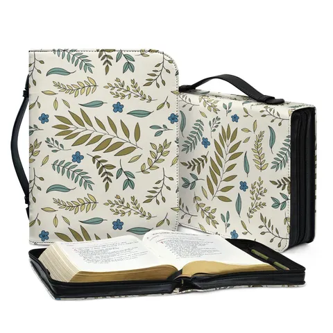 Portable PU Leather Bible Case Floral Print Book Organizer Storage Handbag Zipper Large Capacity Carrying Cover Pouch Bag