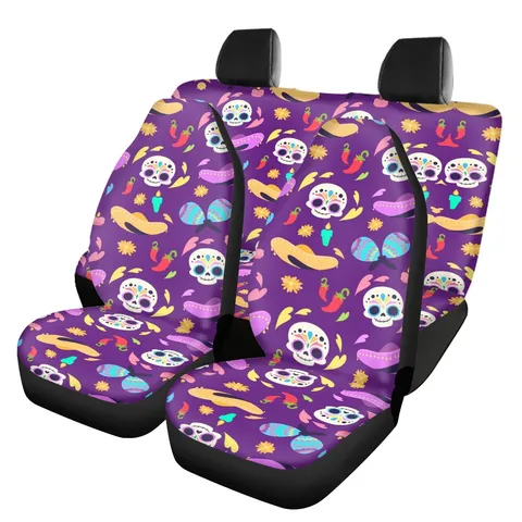 Universelle Autositzbezüge Aus Polyester Punk Schädel Blumenmuster Atmungsaktive Autositzschonbezüge Komplettset Autodekor Zubehör
