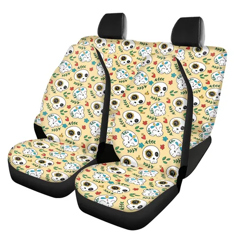 Universelle Autositzbezüge Aus Polyester Punk Schädel Blumenmuster Atmungsaktive Autositzschonbezüge Komplettset Autodekor Zubehör