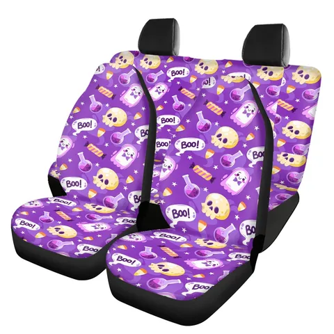 Skull Printed Car Seat Covers Universal Breathable Polyester Spandex Halloween Day of the Dead Auto Seat Protectors Decor