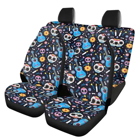 Universal Polyester Car Seat Cover Set Skull Flower Pattern Automotive Interior Protection Covers For SUV Truck Car Decoration