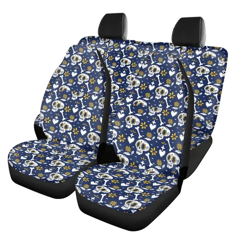 Universal Autositzbezüge Polyester Elastan Gestrickt Schutzpolster Bedruckt Halloween Tag Der Toten Totenkopf Muster Deko Zubehör Für SUV