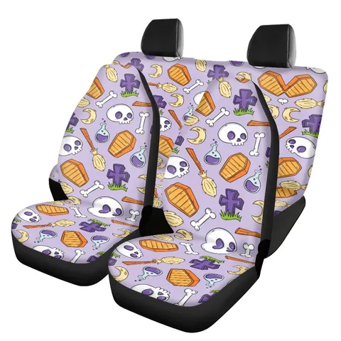 Universal Polyester Car Seat Cover Set Skull Flower Pattern Automotive Interior Protection Covers For SUV Truck Car Decoration