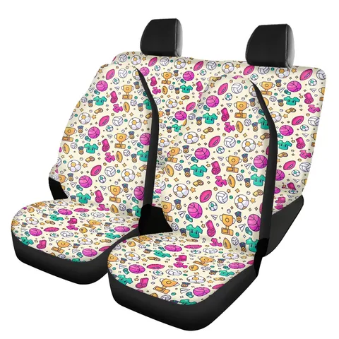 Housses de Siège de Voiture Universelles Protection Décorative Motif Dessin Animé Floral Imprimé Extensible Polyester Élasthanne Protecteur de Siège Avant Arrière pour Véhicule SUV