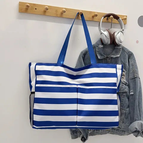 Women's Large Capacity Nylon Tote Bag Casual Striped Shoulder Bag Urban Minimalist Handbag