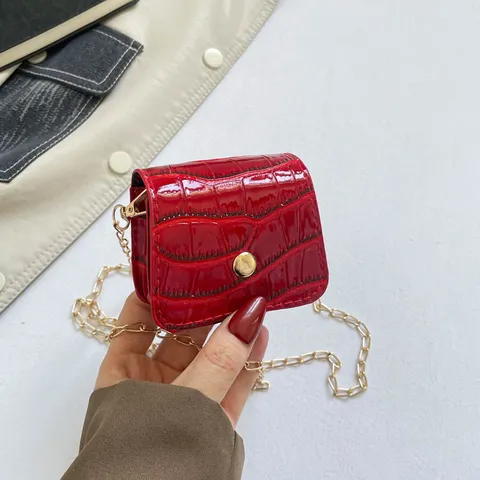 Women Mini Crossbody Bag Crocodile Pattern PU Leather Lipstick Bag With Metal Chain Small Square Shoulder Bag Daily Handbag