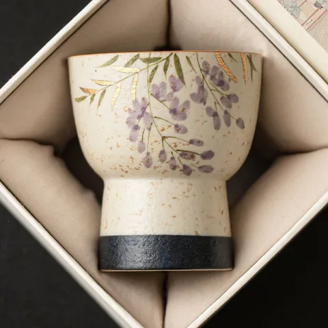 Chinese Style Hand-painted Wisteria Ceramic High-foot Teacup Gilded Porcelain Master Cup For Tea Ceremony Home Decor Gift