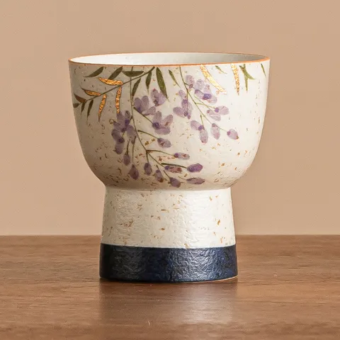 Chinese Style Hand-painted Wisteria Ceramic High-foot Teacup Gilded Porcelain Master Cup For Tea Ceremony Home Decor Gift