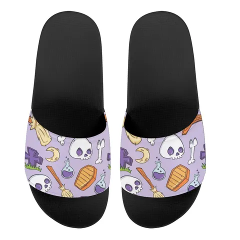 Sommer Casual Totenkopf Druck Pantoletten Für Damen Herren Rutschfest PVC EVA Halloween Skelett Muster Strand Sandalen Flache Hausschuhe