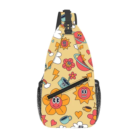 Bolso Bandolera de Poliéster Estampado Unisex Retro Dibujos Animados Graffiti Pecho Crossbody Pack Casual Deportes al Aire Libre