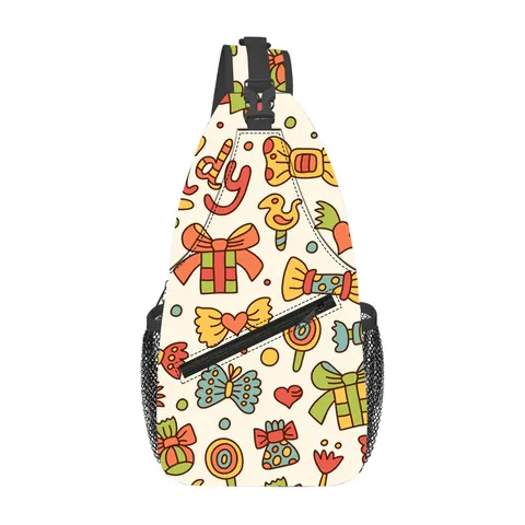 Bolso Bandolera Estampado Unisex Deportes al Aire Libre Casual Crossbody Bolso de Pecho Poliéster Caramelos Patrón Floral Mochila de Viaje