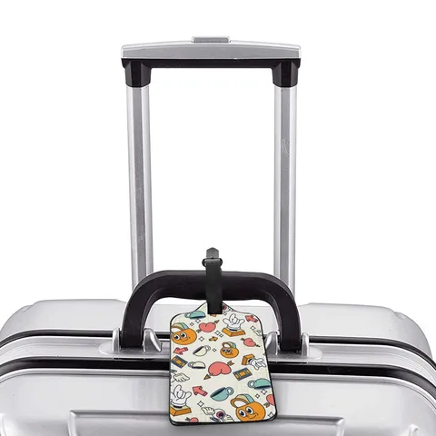 Cartoon Pattern PU Leather Luggage Tag Cute Printed Travel Suitcase ID Labels With Strap Accessories For Bags Backpacks