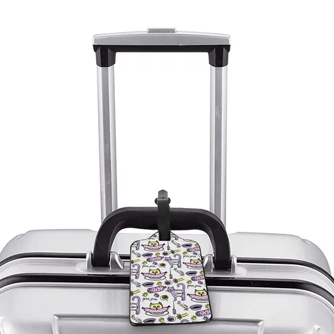 Cartoon Pattern PU Leather Luggage Tag Cute Printed Travel Suitcase ID Labels With Strap Accessories For Bags Backpacks