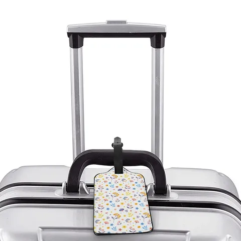 PU Leather Luggage Tag Cute Cartoon Floral Heart Rabbit Pattern Travel Suitcase ID Labels For Backpack Handbag Accessories Women Kids