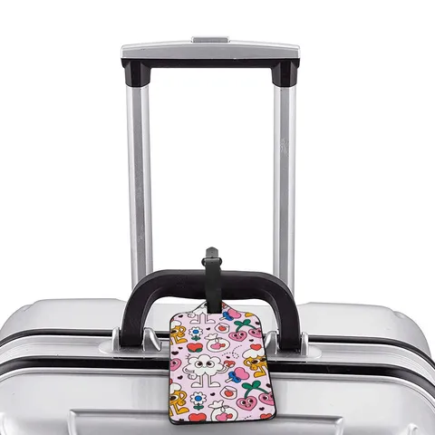 Creative Cartoon Pattern PU Leather Luggage Tag Identification Travel Suitcase Label For Backpack Handbag Accessories