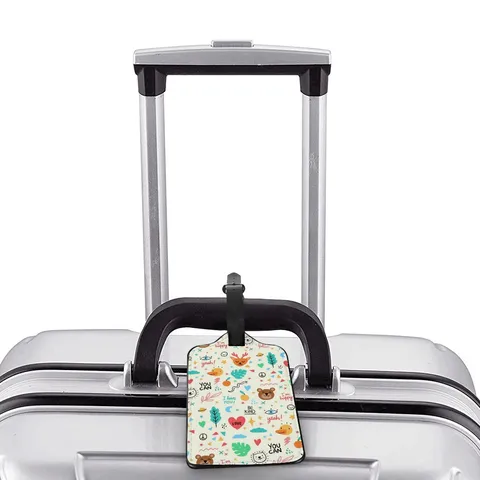 Cartoon PU Leather Luggage Tag For Travel Suitcase Identification Cute Floral Animal Galaxy Monster Pattern Travel Tag Suitcase Label Bag Accessories