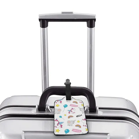 Creative Cartoon Pattern PU Leather Luggage Tag Identification Travel Suitcase Label For Backpack Handbag Accessories