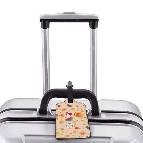 PU Leather Cartoon Luggage Tag For Travel Suitcase Identification Label Durable Trendy Fruit Mermaid Pattern Travel Accessory