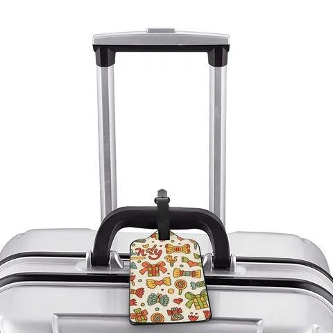 Cartoon Candy Pattern Luggage Tag PU Leather Travel Suitcase Bag Identifier Tag With Privacy ID Card Information Holder Printed Travel Accessories