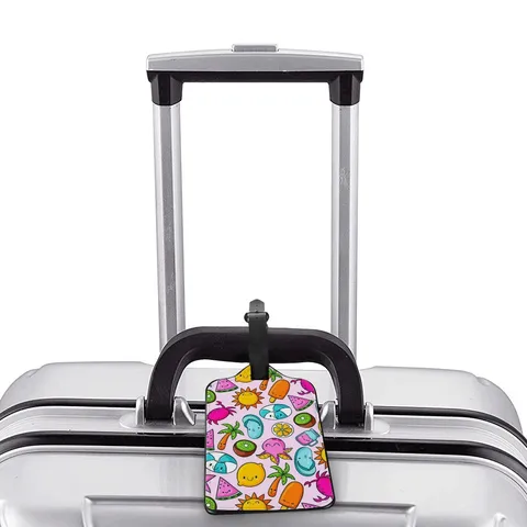 PU Leather Luggage Tag With Cartoon Fruit Food Pattern Travel Suitcase ID Label Privacy Address Holder Bag Accessories