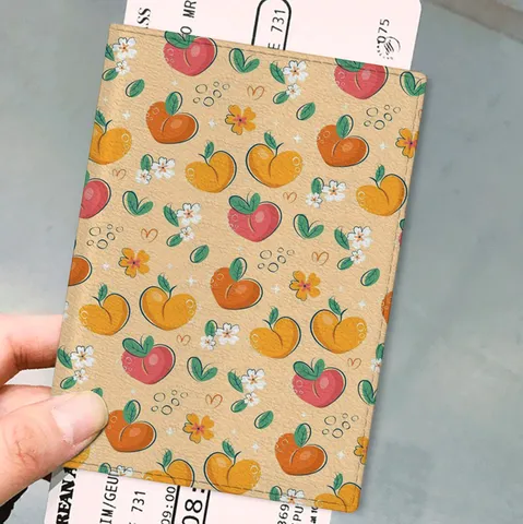PU Leather Cartoon Fruit Pattern Passport Holder Travel Document Organizer ID Card Case Protective Cover For Women Men