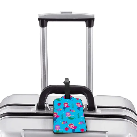 PU Leather Cartoon Luggage Tag For Travel Suitcase Identification Label Durable Trendy Fruit Mermaid Pattern Travel Accessory