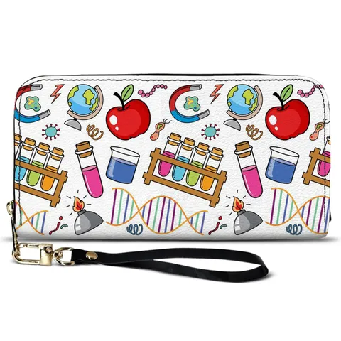 Women Long Zip Around Wallet PU Leather Cartoon Graffiti Print Clutch Bag With Wristlet Large Capacity Phone Purse