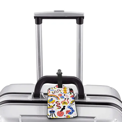 Cartoon Candy Pattern Luggage Tag PU Leather Travel Suitcase Bag Identifier Tag With Privacy ID Card Information Holder Printed Travel Accessories