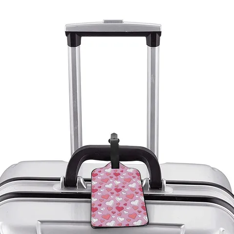 PU Leather Luggage Tag Cute Cartoon Floral Heart Rabbit Pattern Travel Suitcase ID Labels For Backpack Handbag Accessories Women Kids