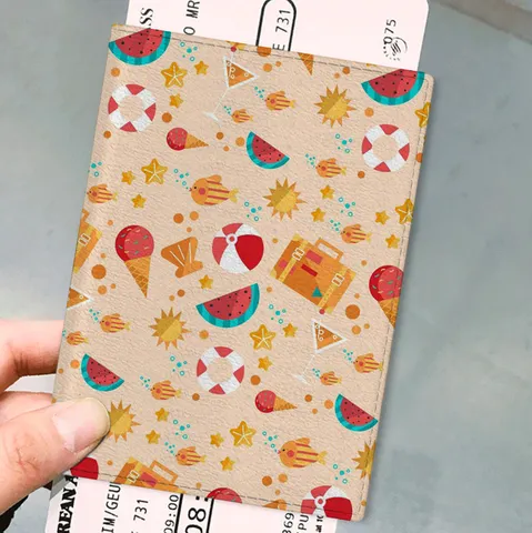 PU Leather Cartoon Fruit Pattern Passport Holder Travel Document Organizer ID Card Case Protective Cover For Women Men