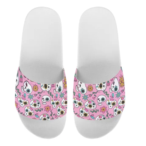 Totenkopf Muster Slides Für Damen Und Herren Modedruck Flache Hausschuhe PVC EVA Rutschfest Innen Außen Strand Sandalen Halloween Tag Der Toten Thema