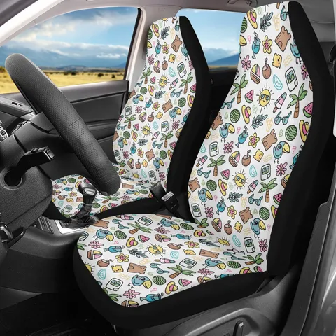 Universal Polyester Spandex Printed Car Seat Covers Anti Slip Breathable Cartoon Design Auto Protection Front Bucket Seat Protector