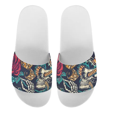 Unisex Totenkopf Rose Druck Slide Sandalen Sommer Rutschfeste PVC EVA Flache Schuhe Casual Strand Pool Slides Für Damen Herren