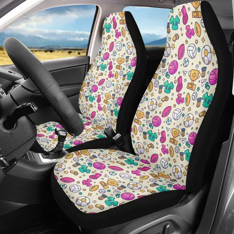 Universal Polyester Spandex Printed Car Seat Covers Anti Slip Breathable Cartoon Design Auto Protection Front Bucket Seat Protector