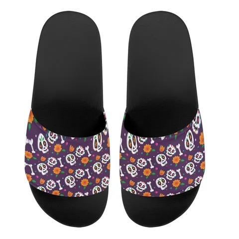 Unisex Totenkopf Druck Pantoletten Modische PVC EVA Lässige Strand Hausschuhe Für Herren Damen Halloween Tag Der Toten Muster