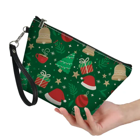 Borsa da Trucco Natalizia Omino di Pan di Zenzero Babbo Natale Borsa da Toilette Donna in Pelle PU Stampata Organizer Cosmetico