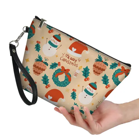 Weihnachten PU Bedruckt Kosmetiktasche Festlich Cartoon Schneemann Schneeflocke Reißverschluss Clutch Kosmetik Organizer Handgelenktasche Für Damen