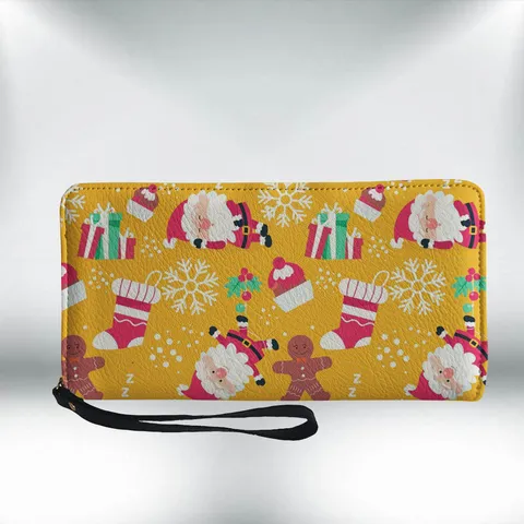 Festive Christmas Snowman Pattern PU Leather Long Wallet For Women Halloween Skull Printed Phone Pouch With Wrist Strap