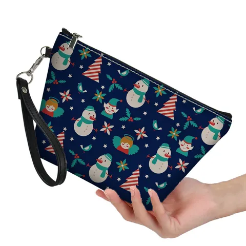 Weihnachten PU Bedruckt Kosmetiktasche Festlich Cartoon Schneemann Schneeflocke Reißverschluss Clutch Kosmetik Organizer Handgelenktasche Für Damen