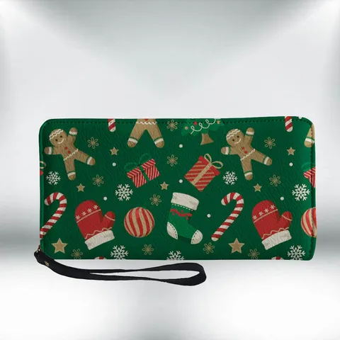 Festive Christmas Snowman Pattern PU Leather Long Wallet For Women Halloween Skull Printed Phone Pouch With Wrist Strap