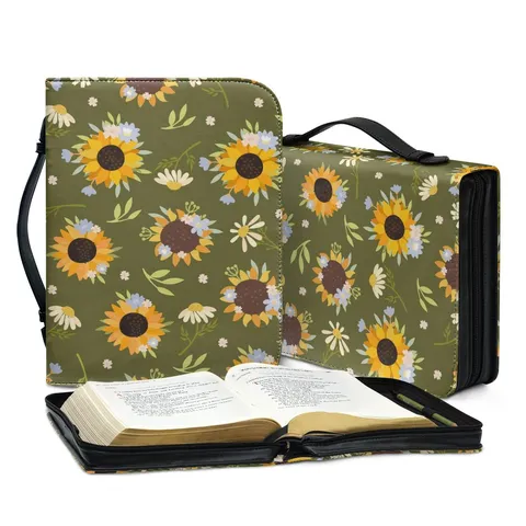 Sac pour Bible en Cuir PU Organisateur de Rangement Portable Housse de Livre Avec Fermeture Éclair Imprimé Sac à Main pour Bible