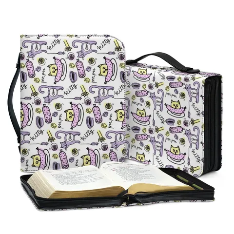 Tragbare PU Leder Buchschutzhülle Retro Cartoon Bedruckt Bibel Aufbewahrungstasche Reißverschluss Handheld Reise Buch Tasche Organizer Halter