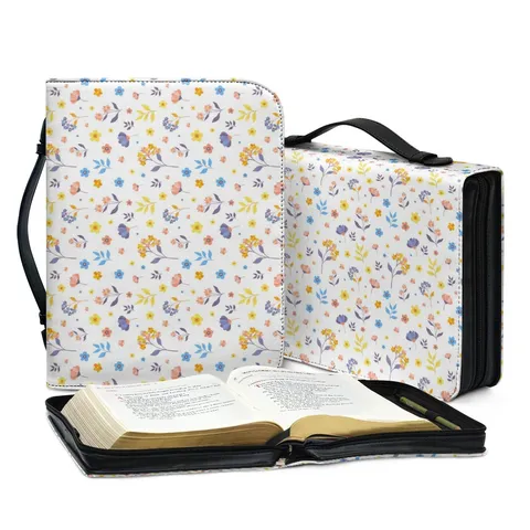 Multifunktionale PU Leder Bibeltasche Cartoon Blumenmuster Aufbewahrung Handtasche Reißverschluss Buchhülle Schutz Mit Griff Für Reisen Täglichen Gebrauch