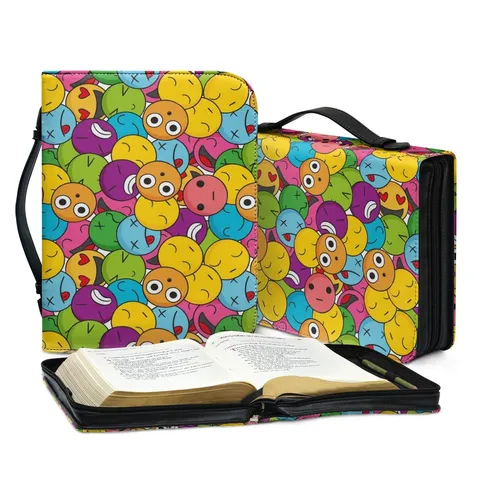 PU Leather Bible Bag Portable Handheld Book Storage Bag Floral Printed Book Case Protector Case With Handle Zipper Closure