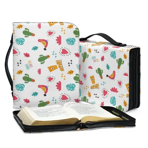 Sac pour Bible en Cuir PU Organisateur de Rangement Portable Housse de Livre Avec Fermeture Éclair Imprimé Sac à Main pour Bible