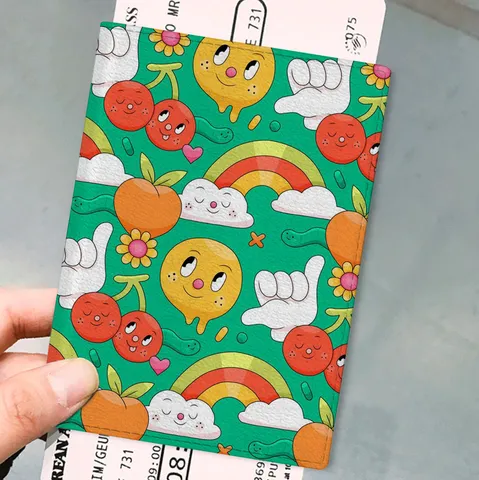 Cartoon Printed PU Leather Passport Holder Travel Document Organizer Card Case Cover For Women Men Fashion Travel Accessories